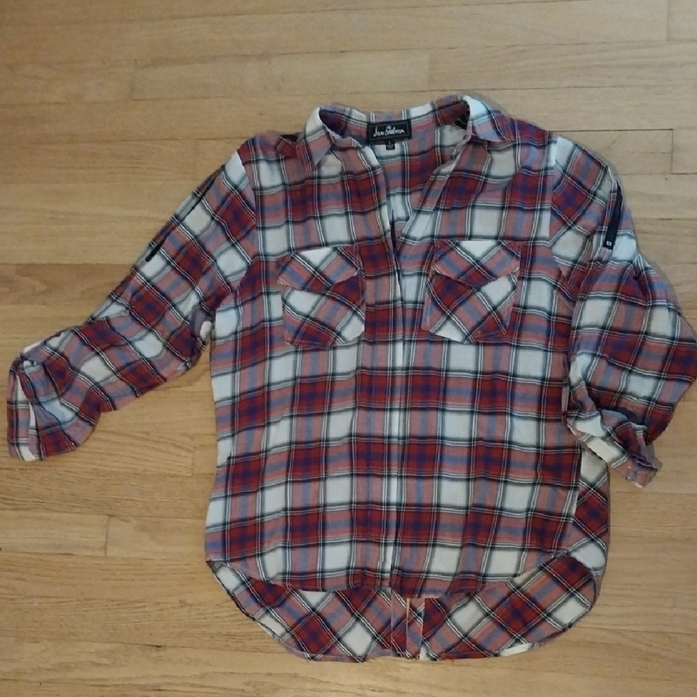 Sam Edelman Red and White Plaid Shirt